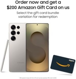SAMSUNG Galaxy S25 Ultra Cell Phone + $200 Amazon Gift Card, 256GB AI Smartphone, Unlocked Android, 200MP AI Camera, S Pen, Fast Processor, Long Battery Life, 2025, Titanium Gray