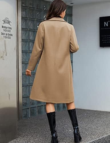 Tanming Women's Notch Lapel Double Breasted Wool Blend Mid Long Pea Trench Coat - Image 4