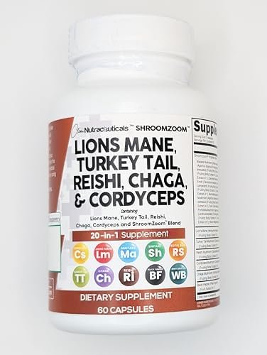 Clean Nutraceuticals Lions Mane 20in1 Mushroom Supplement with Turkey Tail Reishi Cordyceps Chaga Maitake Meshima Poria Cocos Shiitake Oyster Porcini Enoki - Pack - Image 5
