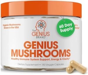 Genius Mushroom Supplement - Lions Mane, Cordyceps, Reishi - Brain Nootropic for Energy, Focus, Overall Wellness, & Immune Support, 180 Veggie Pills