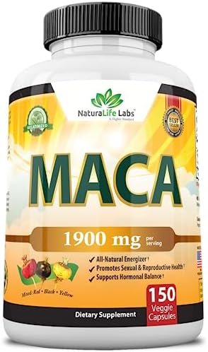 Organic Maca Root Black, Red, Yellow 1900 MG per Serving - 150 Vegan Capsules Peruvian Maca Root Gelatinized 100% Pure Non-GMO Supports Reproductive Health Natural Energizer