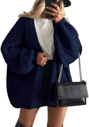 PRETTYGARDEN Womens Oversized Cardigan Sweaters 2025 Fall Long Lantern Sleeve Knit Open Front Lightweight Sweater