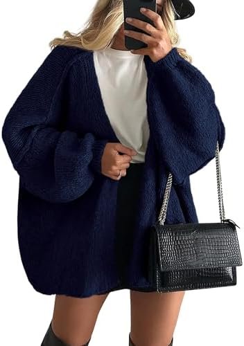 PRETTYGARDEN Womens Oversized Cardigan Sweaters 2025 Fall Long Lantern Sleeve Knit Open Front Lightweight Sweater