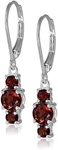 Amazon Essentials Sterling Silver Genuine and Created Gemstone Three Stone Birthstone Leverback Dangle Earrings (previously Amazon Collection)