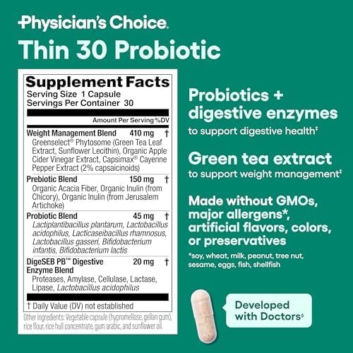 Physician's CHOICE Probiotics for Weight Management & Bloating - 6 Probiotic Strains - Prebiotics - Key ingredient Cayenne & Green Tea - Supports Gut Health - Weight Management for Women & Men - 30 CT - Image 6