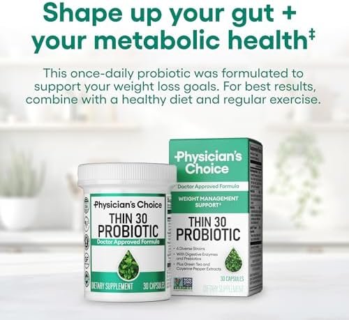 Physician's CHOICE Probiotics for Weight Management & Bloating - 6 Probiotic Strains - Prebiotics - Key ingredient Cayenne & Green Tea - Supports Gut Health - Weight Management for Women & Men - 30 CT - Image 2