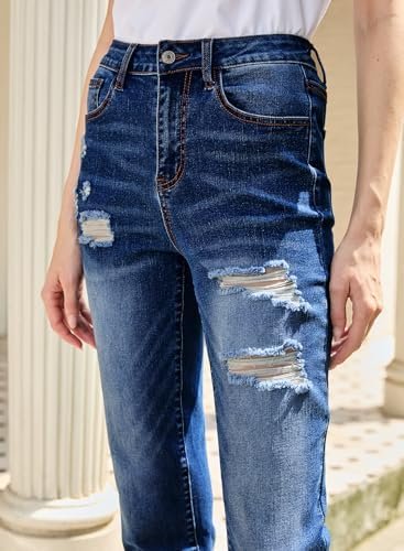 Sidefeel Womens Zimbaplatinum Jeans Straight Leg Ripped Casual Loose Distressed Boyfriend Denim Pants - Image 6