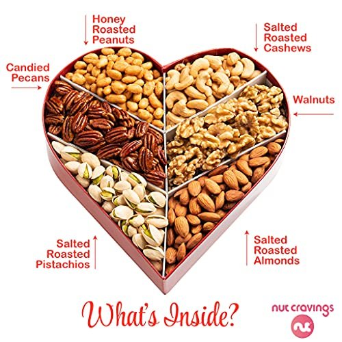 NUT CRAVINGS Gourmet Collection - Valentines Day Mixed Nuts Heart Shaped Gift Basket, Love in A Box (6 Assortments, 2 LB) Galentines Romantic Arrangement Platter, Healthy Kosher Corporate - Image 4