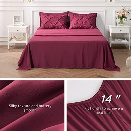 Bedsure Queen Comforter Set Burgundy - Bed in a Bag Queen Size 7 Pieces, GentleSoft™ Pintuck Bed Set Gift for Family, Pinch Pleat Burgundy Comforter with Sheets, Pillowcases & Shams - Image 6