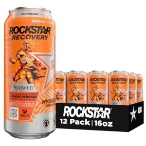 Rockstar Energy Drink with Caffeine Taurine and Electrolytes, Recovery Orange, 16 Fl Oz (Pack of 12)