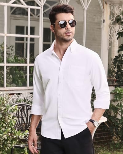 Alimens & Gentle Mens Solid Oxford Shirt Long Sleeve Button Down Shirts with Pocket - Image 6