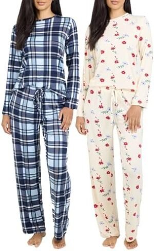Real Essentials 2 Pack: Women's Pajama Set - Choose from Short Sleeve with Pocket or Long Sleeve without Pocket