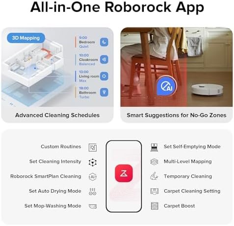 roborock Qrevo S Robot Vacuum and Mop, Self-Drying, Auto Mop Washing, 7000Pa Suction, Self-Emptying & Refilling, 10mm Mop Lifting, 200RPM Spinning Mops, Smart Obstacle Avoidance, White - Image 7