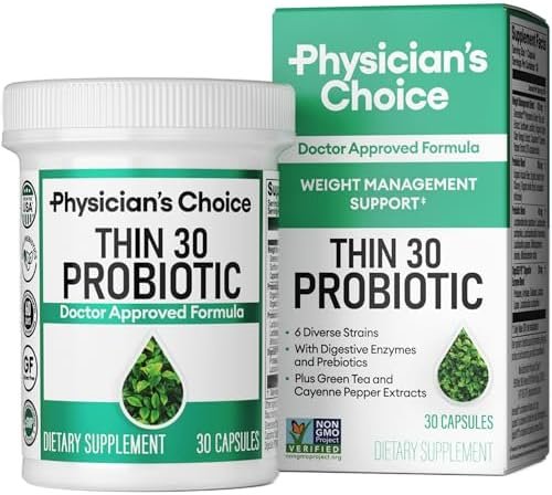 Physician's CHOICE Probiotics for Weight Management & Bloating - 6 Probiotic Strains - Prebiotics - Key ingredient Cayenne & Green Tea - Supports Gut Health - Weight Management for Women & Men - 30 CT