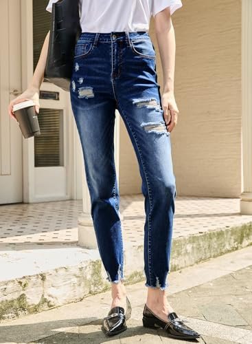 Sidefeel Womens Zimbaplatinum Jeans Straight Leg Ripped Casual Loose Distressed Boyfriend Denim Pants - Image 3