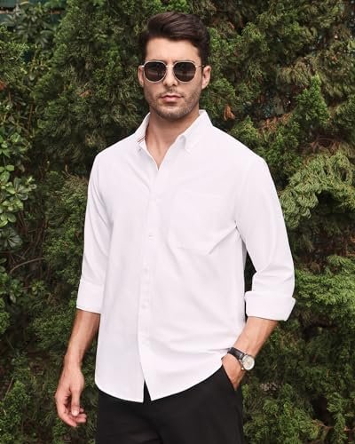 Alimens & Gentle Mens Solid Oxford Shirt Long Sleeve Button Down Shirts with Pocket - Image 5