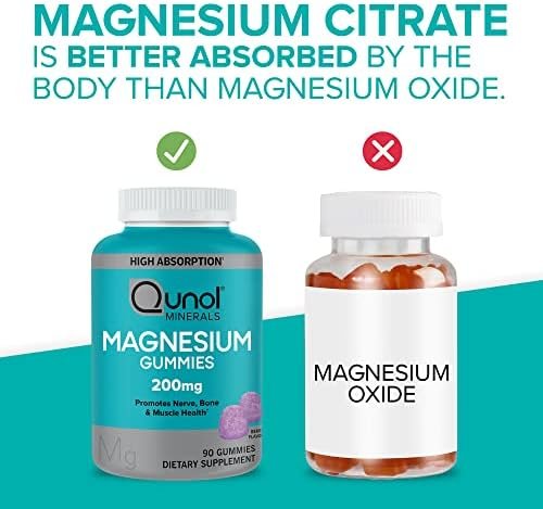 Qunol Magnesium Gummies for Adults, 200mg Elemental Magnesium (from 1,750mg Magnesium Citrate), High Absorption Magnesium Supplement, Supports Nerve, Bone and Muscle Health, Vegetarian, 90 Count - Image 4