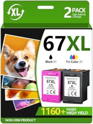 67XL Ink Cartridge Black/Color Combo Pack Replacement for HP Ink 67 67XL Works for DeskJet 2700 2700e 2755e 2755 4155e 4155 Envy 6055e 6455e 6400 6055 Envy Pro 6452 6458 6475 Printer (2 Pack)