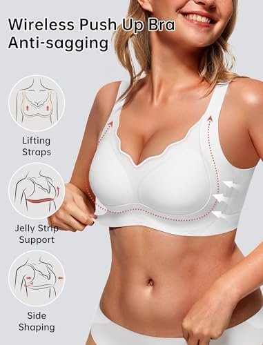 Vertvie Womens Seamless Lift Bras Wireless Push Up No Underwire Full Coverage Bralettes Comfort Supportive Sports T-Shirt Bra - Image 3
